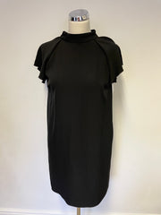 BRAND NEW ZARA BLACK HIGH NECK TIE BACK SHORT SLEEVE SHIFT DRESS SIZE XS