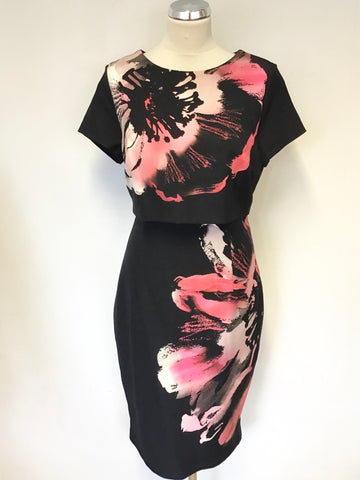 COAST BLACK & PINK FLORAL PRINT SPECIAL OCCASION DRESS SIZE 14