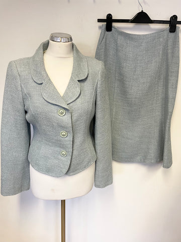 HOBBS PALE BLUE TWEED FITTED JACKET & FLUTED SKIRT SUIT SIZE 10/12