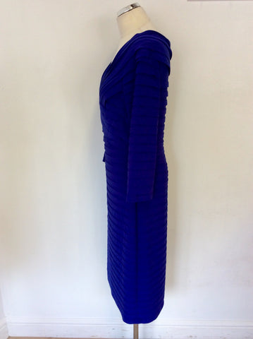 GINA BACCONI BLUE PLEATED 3/4 SLEEVE SPECIAL OCCASION DRESS SIZE 16