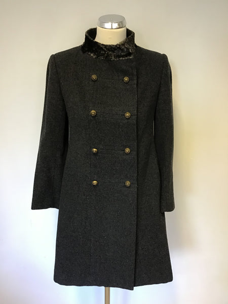 ALL SAINTS DARK GREY MILITARY STYLE WOOL BLEND COAT SIZE S