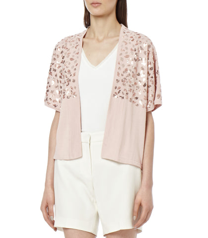 REISS BLUSH PINK BROADWAY SEQUINNED EMBELISHED COVER UP CARDIGAN SIZE L