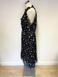 WHISTLES BLACK & WHITE PRINT ONE COLD SHOULDER 3/4 SLEEVE MIDI DRESS SIZE 16
