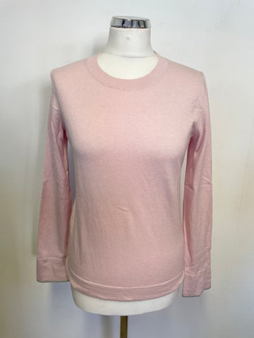 JIGSAW PALE PINK COTTON & CASHMERE BLEND LONG SLEEVE JUMPER SIZE S