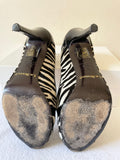 LK BENNETT SIGMA BLACK & WHITE ZEBRA PRINT PONYSKIN & LEATHER PEEPTOE HEELS SIZE 7/40