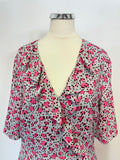 FENN WRIGHT MANSON PALE GREY & PINK PRINT SHORT SLEEVE DRESS SIZE 12