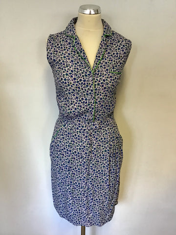 HOBBS IVORY WITH BLUE,GREEN & PINK FLORAL PRINT SLEEVELESS DRESS SIZE 8