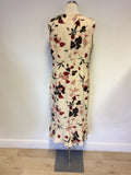 JACQUES VERT CREAM,RED & BLACK FLORAL PRINT DRESS & BLACK DUSTER COAT SIZE 14