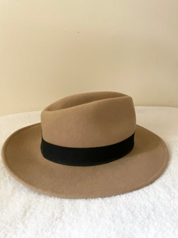 THE KOOPLES CAMEL 100% WOOL FEDORA HAT SIZE S