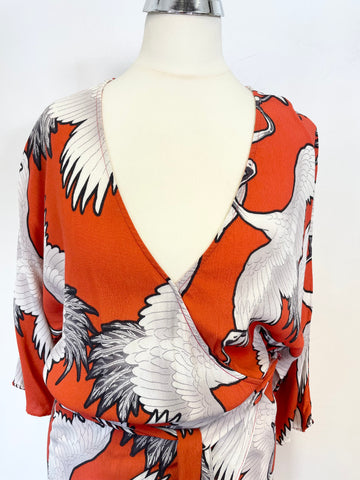 MINT VELVET RED JULIA PRINT HALF SLEEVE KIMONO WRAP DRESS SIZE 12