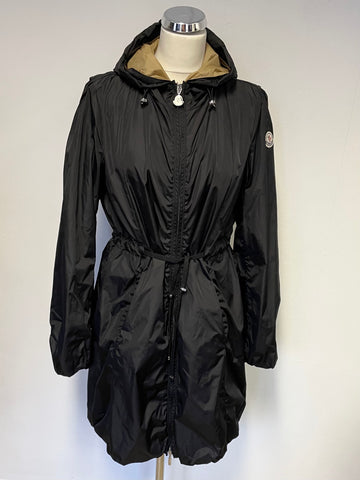 MONCLER OMBRÉ GIUBBOTTO BLACK HOODED WATERPROOF TRENCH COAT SIZE M