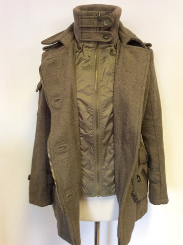 SUPERDRY ARMY GREEN WOOL BLEND REGIMENT COAT SIZE XS