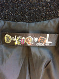 DESIGUAL BLACK EMBELISHED ZIP UP WOOL BLEND JACKET SIZE 40 UK 12
