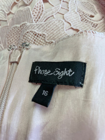 PHASE EIGHT PINK LACE SLEEVELESS TIE BELT SPECIAL OCCASION DRESS SIZE 16