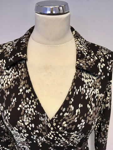 HOBBS BROWN PRINT 3/4 SLEEVE WRAP DRESS SIZE 10