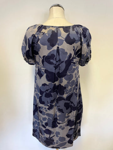 WHISTLES BLUE FLORAL PRINT SILK SHORT SLEEVE SHIFT DRESS SIZE 8
