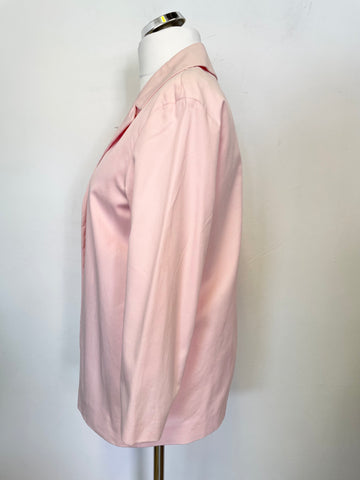 LOVE MOSCHINO PINK COLLARED EDGE TO EDGE 3/4 SLEEVE COTTON JACKET SIZE 14