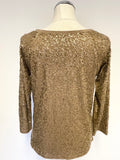 J CREW BRONZE SEQUINNED 3/4 SLEEVE TOP SIZE S