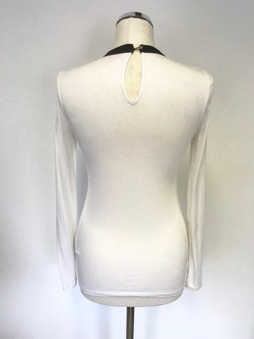 TED BAKER WHITE & BLACK TRIM LONG SLEEVE TOP SIZE 1 UK 8/10