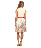 TED BAKER TARREN CREAM & MULTI COLOURED FLORAL PRINT FIT & FLARE DRESS SIZE 2 UK 10/12