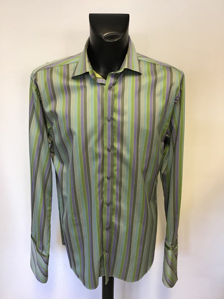 TED BAKER GREEN & PURPLE STRIPE COTTON SHIRT SIZE 17”
