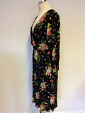 LAURA ASHLEY BLACK FLORAL PRINT WRAP STYLE DRESS SIZE 20