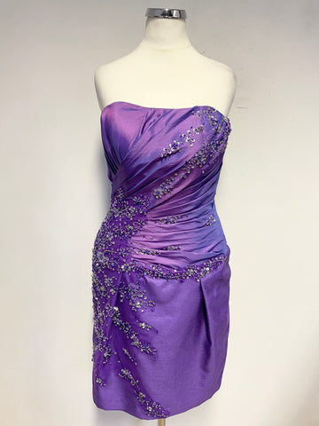 MARK LESLEY PURPLE BEAD & SEQUIN EMBELLISHED STRAPLESS COCKTAIL DRESS SIZE 10