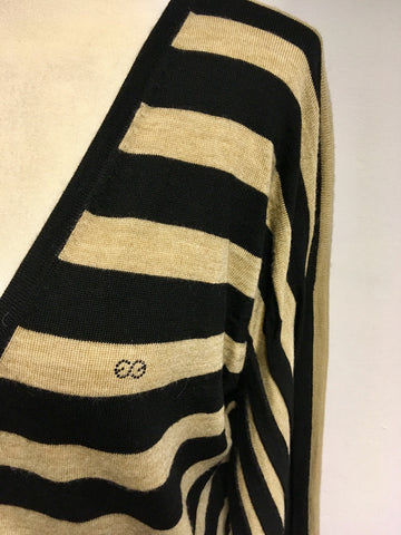 ESCADA BLACK & CAMEL STRIPED MERINO WOOL CARDIGAN SIZE XL