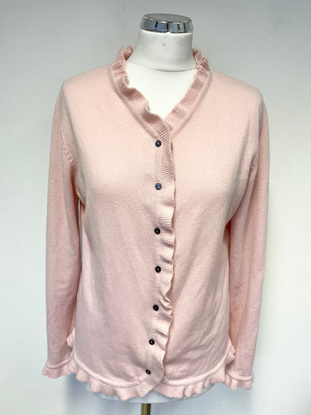 DENNER BABY PINK PURE CASHMERE FRILL TRIM EDGE CARDIGAN SIZE M/L