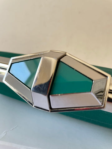 KAREN MILLEN GREEN SILK HARD CASE CLUTCH/ SHOULDER BAG