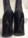 MARCCAIN BLACK LEATHER & STRETCH FABRIC CALF LENGTH BOOTS SIZE 6/39