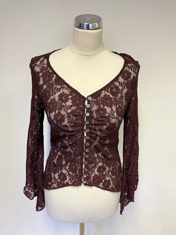COAST BURGUNDY LACE 3/4 SLEEVE FLUTED CUFF TOP SIZE 12