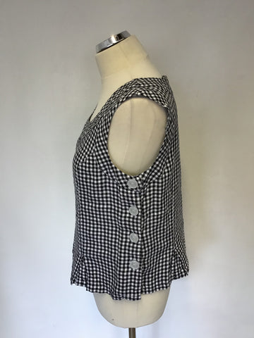 HOBBS BLACK & WHITE GINGHAM LINEN SLEEVELESS YACHT TOP SIZE 12