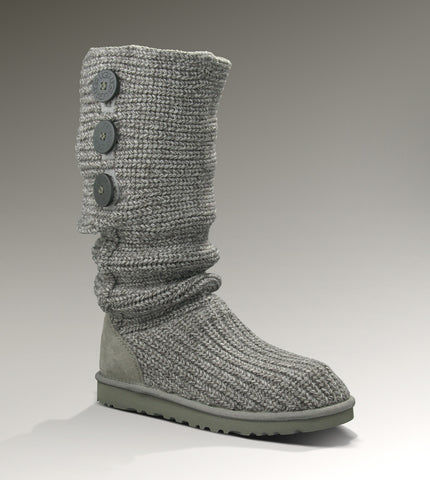 UGG GREY KNIT WOOL KNEE LENGTH BUTTON TRIM BOOTS SIZE 6.5/39