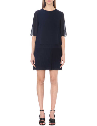 REISS NAVY BLUE PALMA LAYERED CHIFFON SHORT SLEEVE SHIFT DRESS SIZE 12