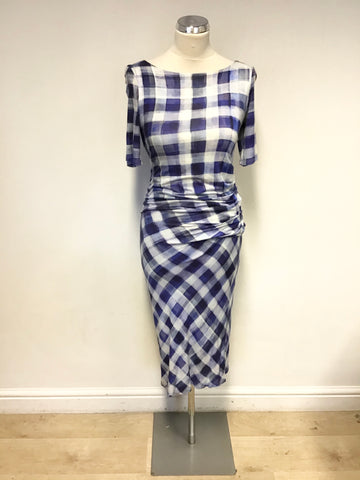 PAUL SMITH BLACK BRAND BLUE CHECK SHORT SLEEVE BODYCON DRESS SIZE S