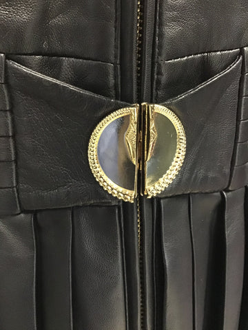 CAVALLI CLASS BLACK SOFT LEATHER PLEATED JACKET WITH GOLD SNAKE CLASP SIZE 10