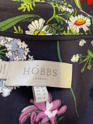 HOBBS NAVY BLUE FLORAL PRINT 3/4 SLEEVE BELTED SHIRT DRESS SIZE 8