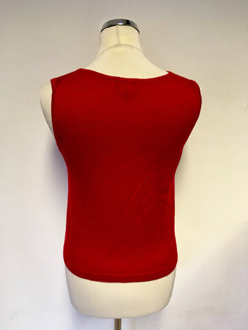 HOBBS RED PURE WOOL FINE KNIT SLEEVELESS JUMPER SIZE 10