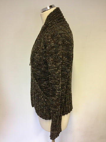 DIKTONS BROWN CHUNKY KNIT ZIP FRONT CARDIGAN SIZE 14