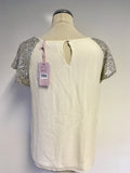 BRAND NEW KALIKO IVORY SILK SEQUINED SLEEVE TOP SIZE 12