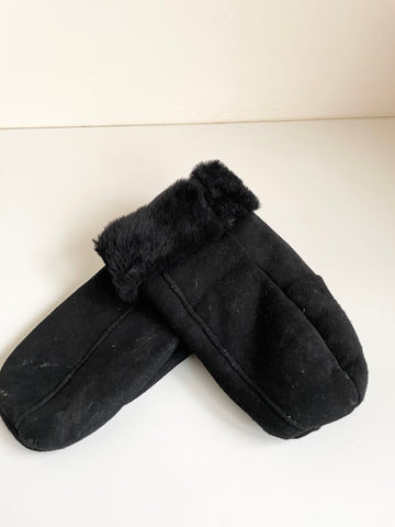 UNISEX DENTS BLACK SHEEPSKIN MITTENS SIZE L