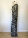 ANN HARVEY GREY ANIMAL PRINT LONG SLEEVE TOP & MATCHING LONG SKIRT SIZE 16/18