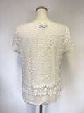 MINT VELVET WHITE CROCHET OVERLAY SHORT SLEEVE TOP SIZE 14