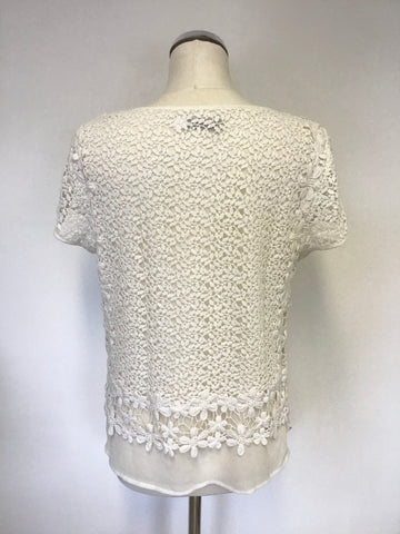 MINT VELVET WHITE CROCHET OVERLAY SHORT SLEEVE TOP SIZE 14