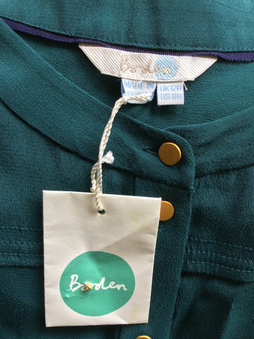 BRAND NEW BODEN GREEN BUTTON FRONT LONG SLEEVE DRESS SIZE 12R