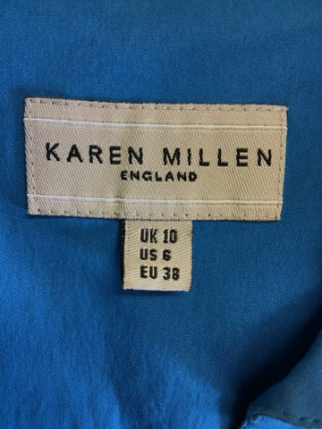 KAREN MILLEN TURQUOISE COTTON BLEND SLEEVELESS DRESS SIZE 10