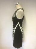 COAST BLACK,WHITE & YELLOW PATTERN PANELLED PENCIL DRESS SIZE 10