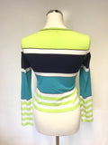 MARCCAIN STRIPED LONG SLEEVE BUTTON FRONT CARDIGAN/ TOP SIZE N2 UK 10/12