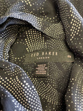 TED BAKER BLACK & WHITE PRINT SILK TIE NECK LONG SLEEVE BLOUSE SIZE 2 UK 10/12